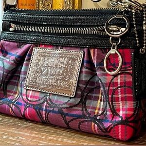 COACH Poppy Tartan Plaid Pink Purple Black Like New
